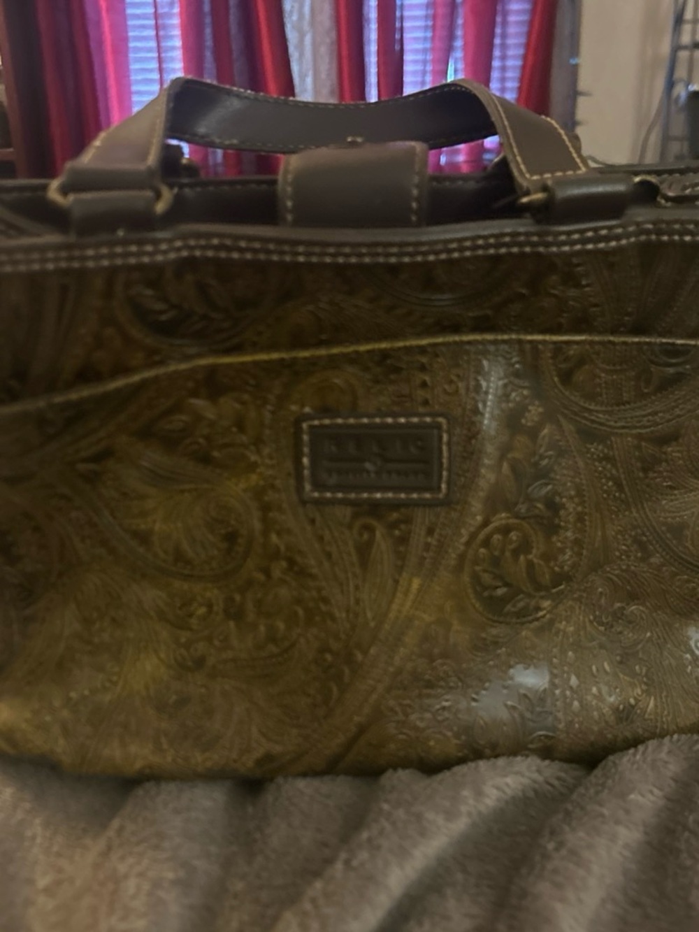 Relic by Fossil Embossed/Tooled Floral Paisley Tote Bag - Brown